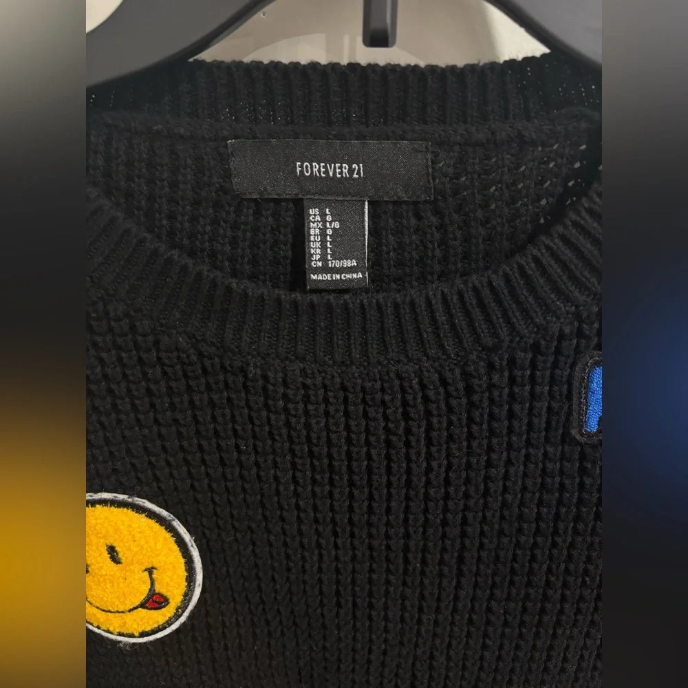 Forever21 LIKE NEW Black Sweater with Cute Patches, Large - Picture 3 of 5